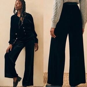 FAHERTY Genevieve Velvet Silk Wide Leg Pants Pull On Trousers